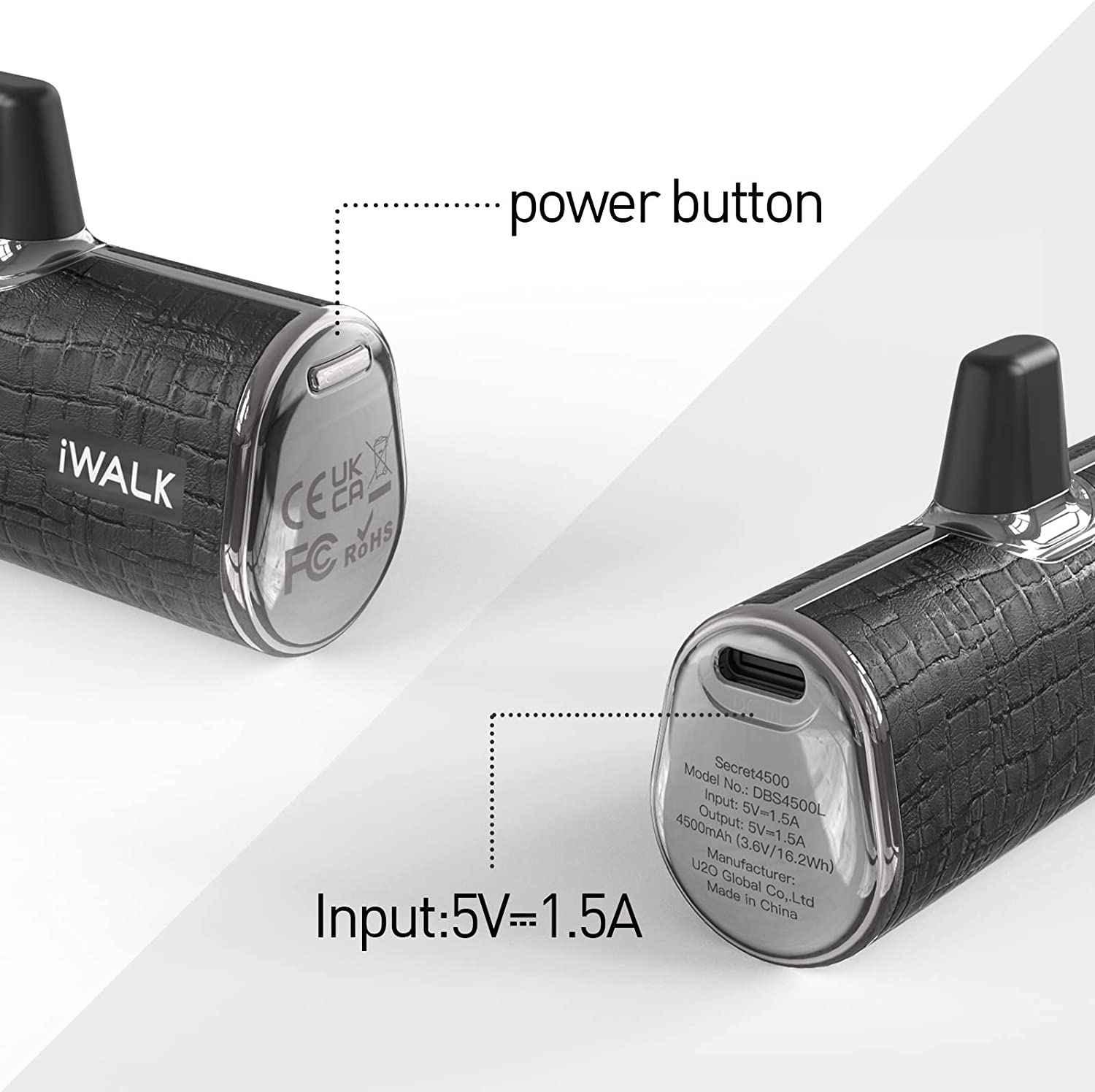 iWalk 4500mAh Lightning Pocket Power Bank - Black Leather iWalk 4500mAh Lightning Pocket Power Bank - Black Leather